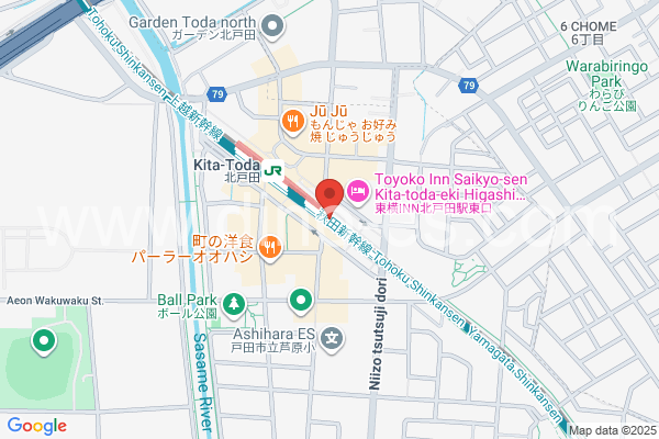 北戸田メンズエステの地図です。map of Kita-Toda station where spa and massage salons are located