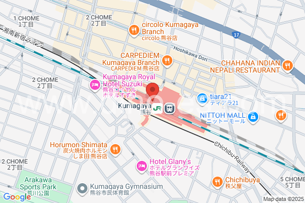熊谷メンズエステの地図です。map of Kumagaya station where spa and massage salons are located
