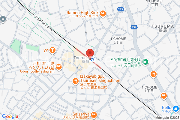 鶴瀬メンズエステの地図です。map of Tsuruse station where spa and massage salons are located