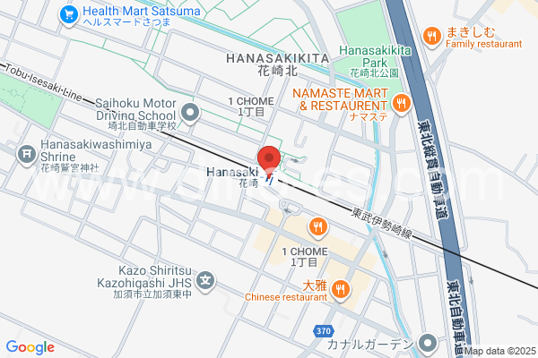 花崎メンズエステの地図です。map of Hanasaki station where spa and massage salons are located