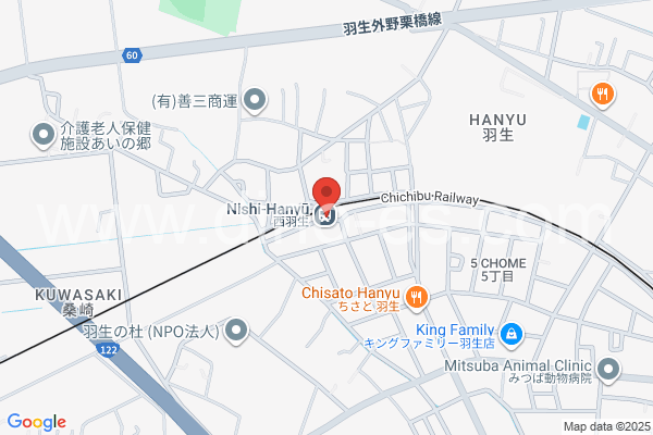 西羽生メンズエステの地図です。map of Nishi-Hanyū station where spa and massage salons are located