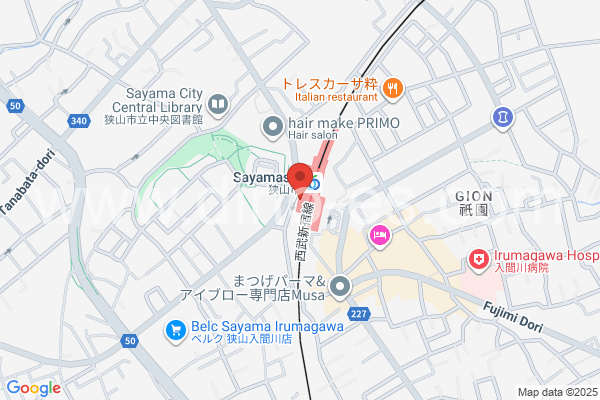 狭山市メンズエステの地図です。map of Sayamashi station where spa and massage salons are located