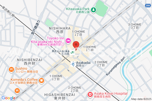 北朝霞メンズエステの地図です。map of Kita-Asaka station where spa and massage salons are located