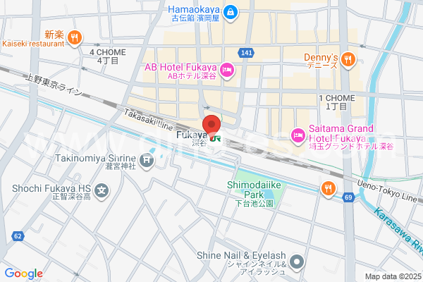 深谷メンズエステの地図です。map of Fukaya station where spa and massage salons are located