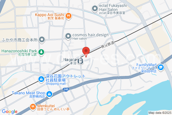 永田(埼玉)メンズエステの地図です。map of Nagata station where spa and massage salons are located