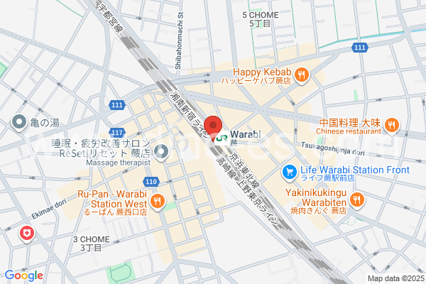 蕨メンズエステの地図です。map of Warabi station where spa and massage salons are located