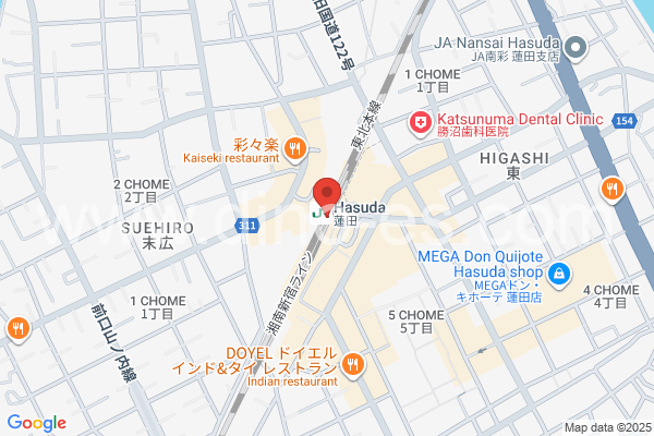 蓮田メンズエステの地図です。map of Hasuda station where spa and massage salons are located