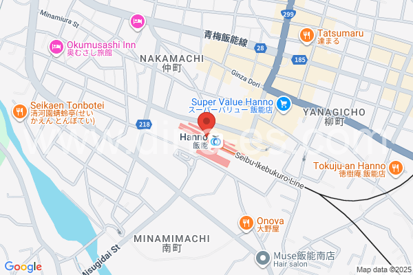 飯能メンズエステの地図です。map of Hannō station where spa and massage salons are located
