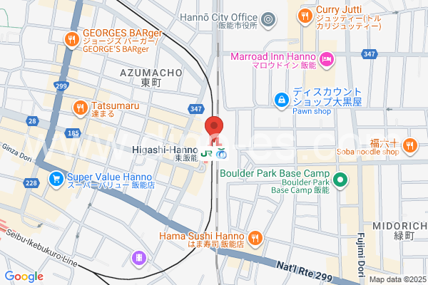 東飯能メンズエステの地図です。map of Higashi-Hannō station where spa and massage salons are located