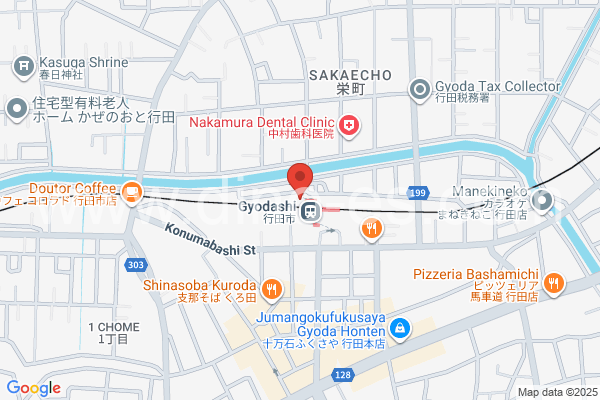 行田市メンズエステの地図です。map of Gyōdashi station where spa and massage salons are located