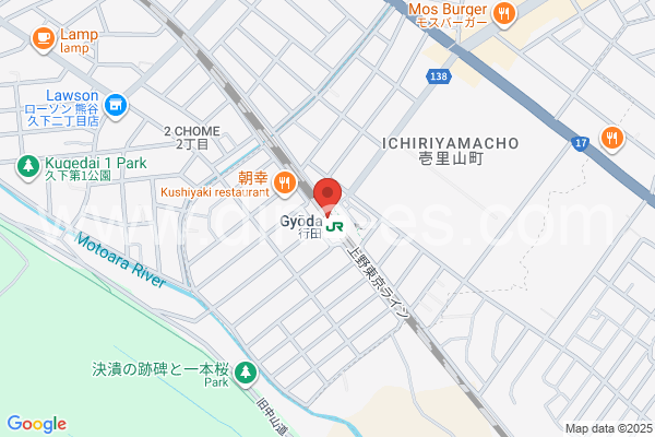 行田メンズエステの地図です。map of Gyōda station where spa and massage salons are located