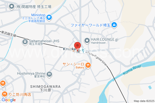 川角メンズエステの地図です。map of Kawakado station where spa and massage salons are located
