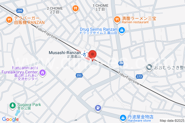 武蔵嵐山メンズエステの地図です。map of Musashi-Ranzan station where spa and massage salons are located