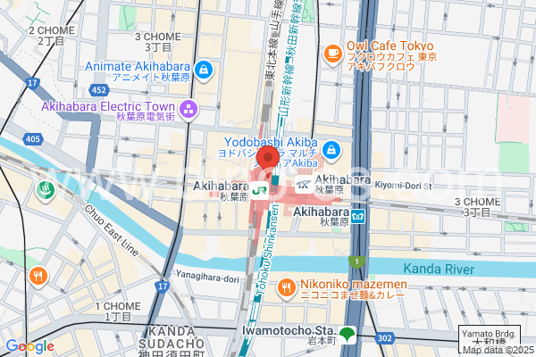 秋葉原メンズエステの地図です。map of Akihabara station where spa and massage salons are located