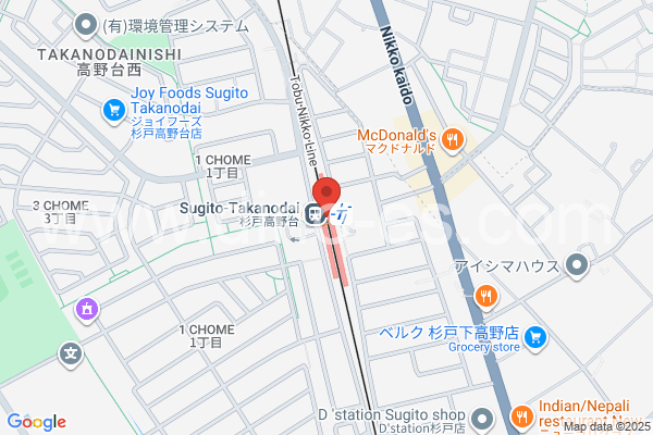 杉戸高野台メンズエステの地図です。map of Sugito-Takanodai station where spa and massage salons are located