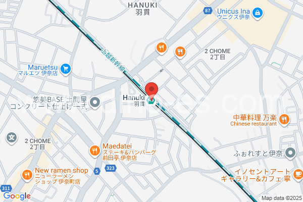羽貫メンズエステの地図です。map of Hanuki station where spa and massage salons are located