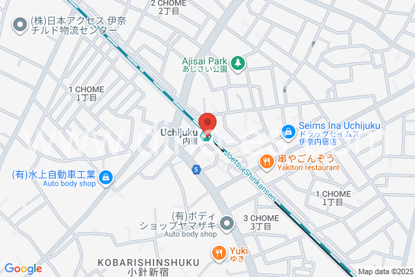 内宿メンズエステの地図です。map of Uchijuku station where spa and massage salons are located