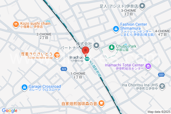 伊奈中央メンズエステの地図です。map of Ina-Chūō station where spa and massage salons are located