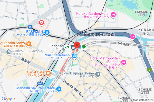 飯田橋メンズエステの地図です。map of Iidabashi station where spa and massage salons are located