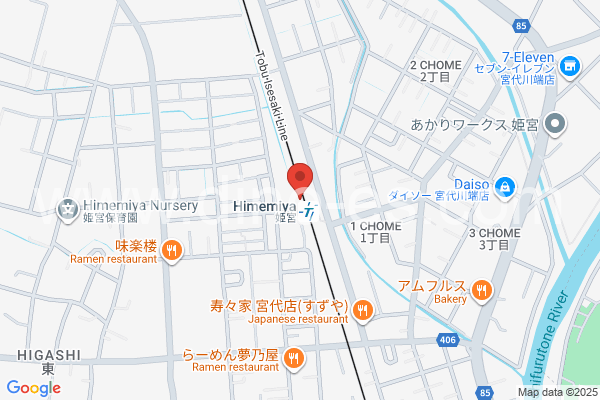 姫宮メンズエステの地図です。map of Himemiya station where spa and massage salons are located