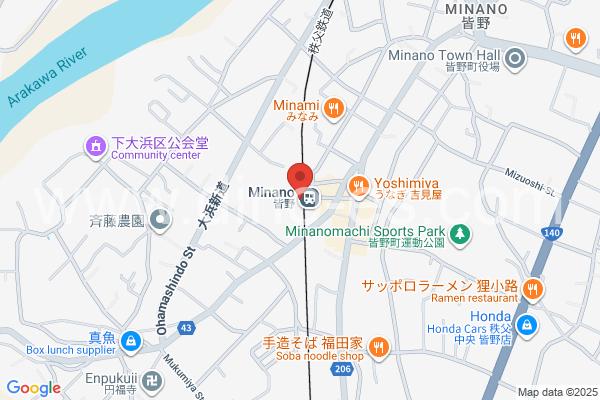 皆野メンズエステの地図です。map of Minano station where spa and massage salons are located