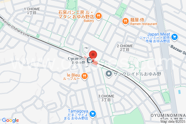 おゆみ野メンズエステの地図です。map of Oyumino station where spa and massage salons are located