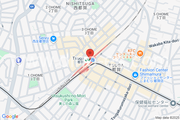 都賀メンズエステの地図です。map of Tsuga station where spa and massage salons are located