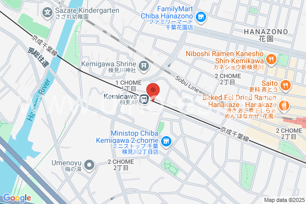 検見川メンズエステの地図です。map of Kemigawa station where spa and massage salons are located