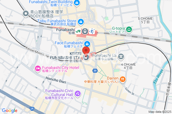 京成船橋メンズエステの地図です。map of Keisei Funabashi station where spa and massage salons are located