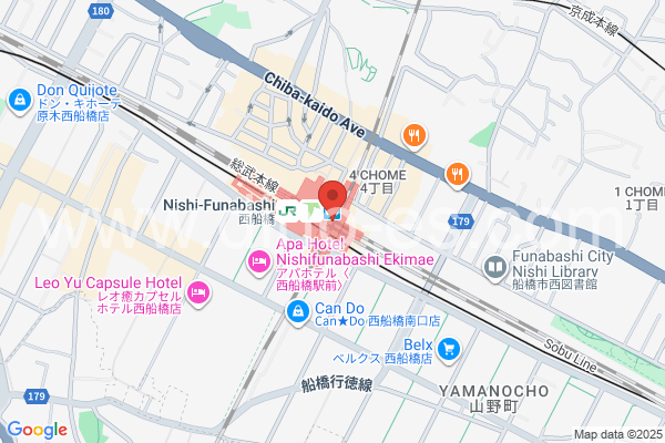西船橋メンズエステの地図です。map of Nishi Funabashi station where spa and massage salons are located