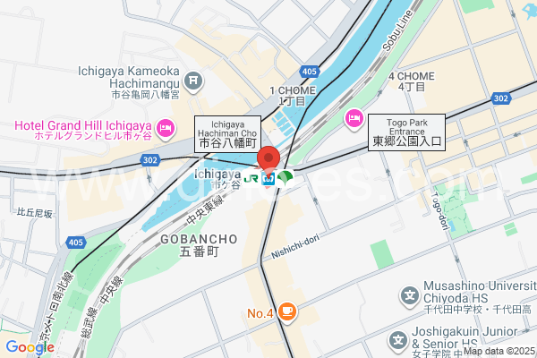 市ヶ谷メンズエステの地図です。map of Ichigaya station where spa and massage salons are located
