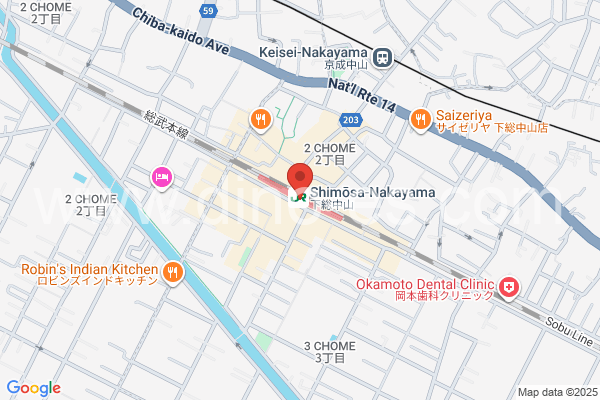 下総中山メンズエステの地図です。map of Shimōsa-Nakayama station where spa and massage salons are located