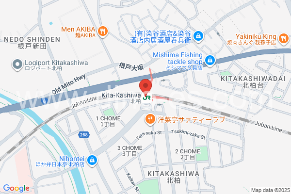 北柏メンズエステの地図です。map of Kita-Kashiwa station where spa and massage salons are located
