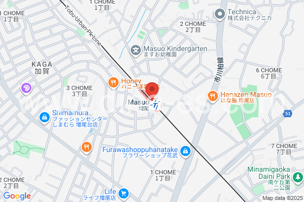 増尾メンズエステの地図です。map of Masuo station where spa and massage salons are located