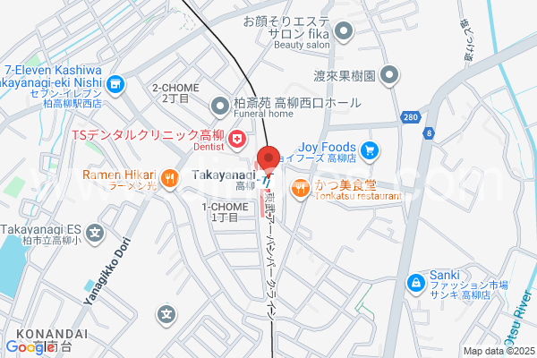 高柳メンズエステの地図です。map of Takayanagi station where spa and massage salons are located