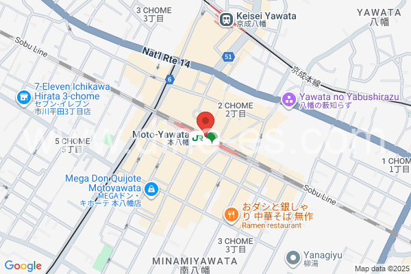 本八幡メンズエステの地図です。map of Motoyawata station where spa and massage salons are located