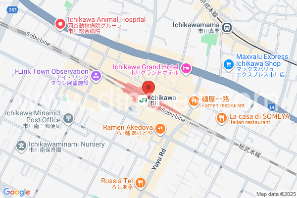 市川メンズエステの地図です。map of Ichikawa station where spa and massage salons are located