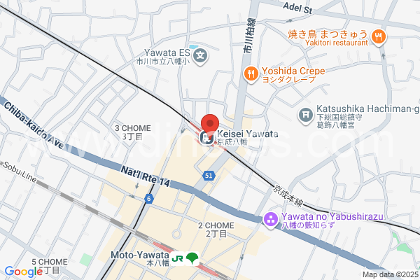 京成八幡メンズエステの地図です。map of Keisei Yawata station where spa and massage salons are located