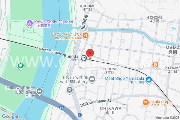 国府台メンズエステの地図です。map of Kōnodai station where spa and massage salons are located