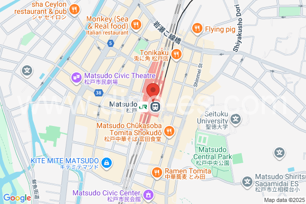 松戸メンズエステの地図です。map of Matsudo station where spa and massage salons are located