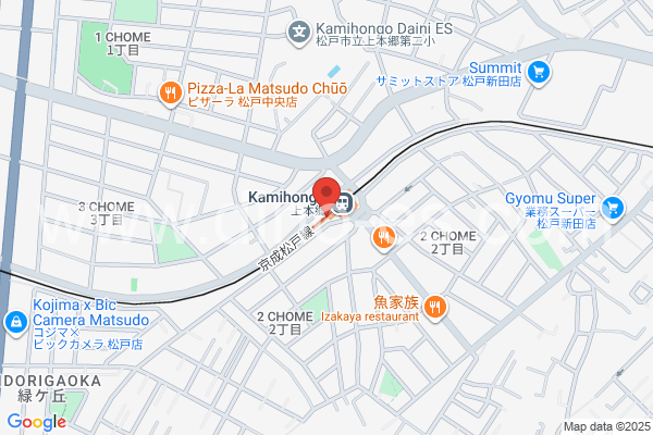 上本郷メンズエステの地図です。map of Kamihongō station where spa and massage salons are located