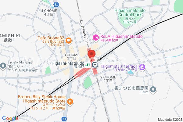 東松戸メンズエステの地図です。map of Higashi-Matsudo station where spa and massage salons are located