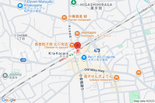 北小金メンズエステの地図です。map of Kita-Kogane station where spa and massage salons are located