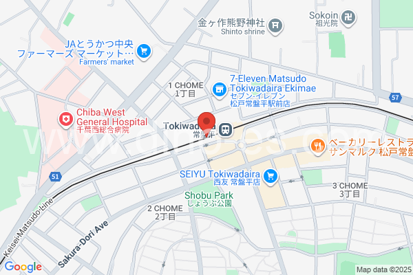 常盤平メンズエステの地図です。map of Tokiwadaira station where spa and massage salons are located