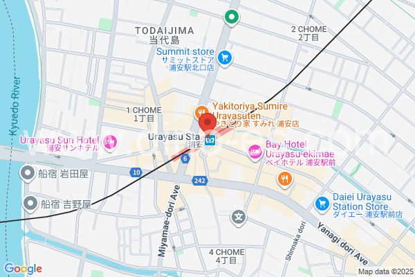 浦安(千葉)メンズエステの地図です。map of Urayasu station where spa and massage salons are located