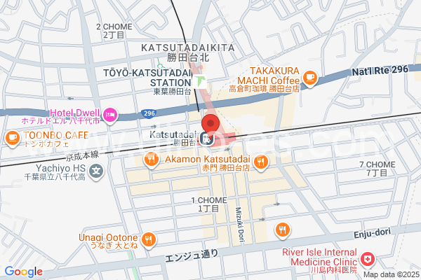 東葉勝田台メンズエステの地図です。map of Tōyō Katsutadai station where spa and massage salons are located