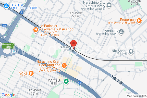 谷津メンズエステの地図です。map of Yatsu station where spa and massage salons are located