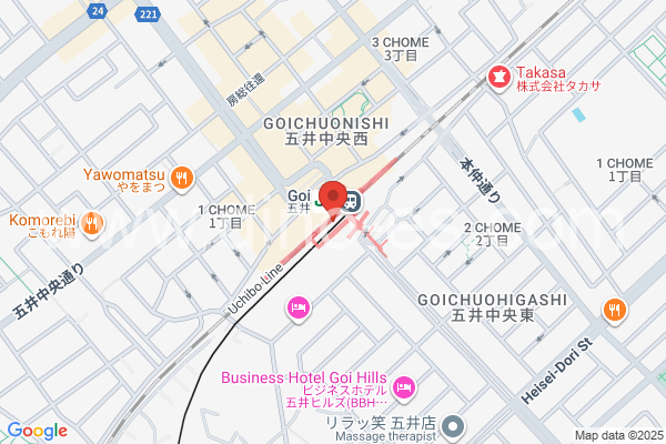 五井メンズエステの地図です。map of Goi station where spa and massage salons are located