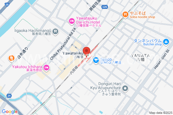 八幡宿メンズエステの地図です。map of Yawatajuku station where spa and massage salons are located